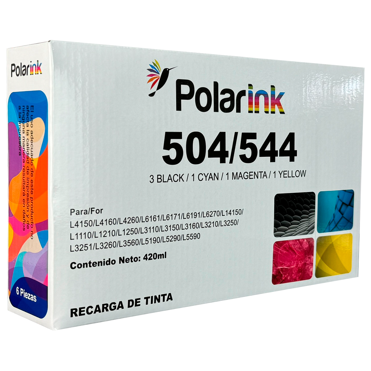 Kit 6 Botellas de Tinta Compatible con 544 de Epson 70ml c/u