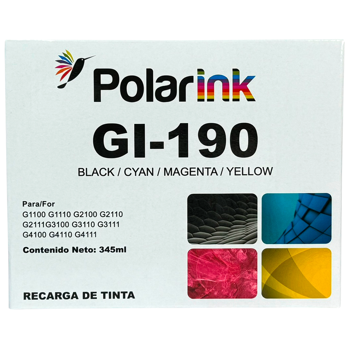Kit 4 Botellas de Tinta Compatible con Canon Gi190 Tinta Negro / Cyan / Magenta / Amarillo