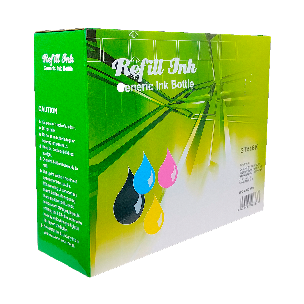 Kit 4 Botellas de Tinta Negra Compatible con Gt53 Gt52